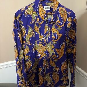 Men's Paisley Button Down Shirt - Vibrant Purple and Orange size 2XL